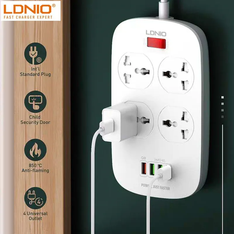 LDNIO EU ̱  2500W   QC3.0 USB    Ȯ  Ʈ, 4 USB 10A ܼƮ 2M ġ